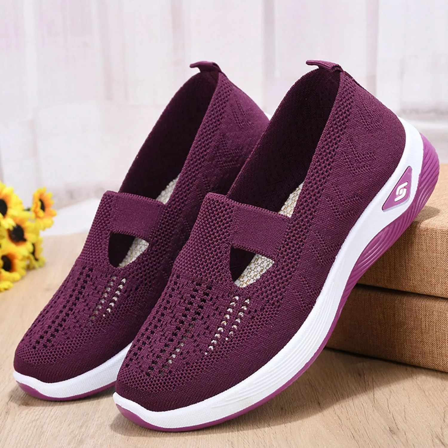 Women's Orthopedic Athletic Walking Shoes Slip On Casual Moderatearch Support Mesh-Comfortable Workout Sneakers
