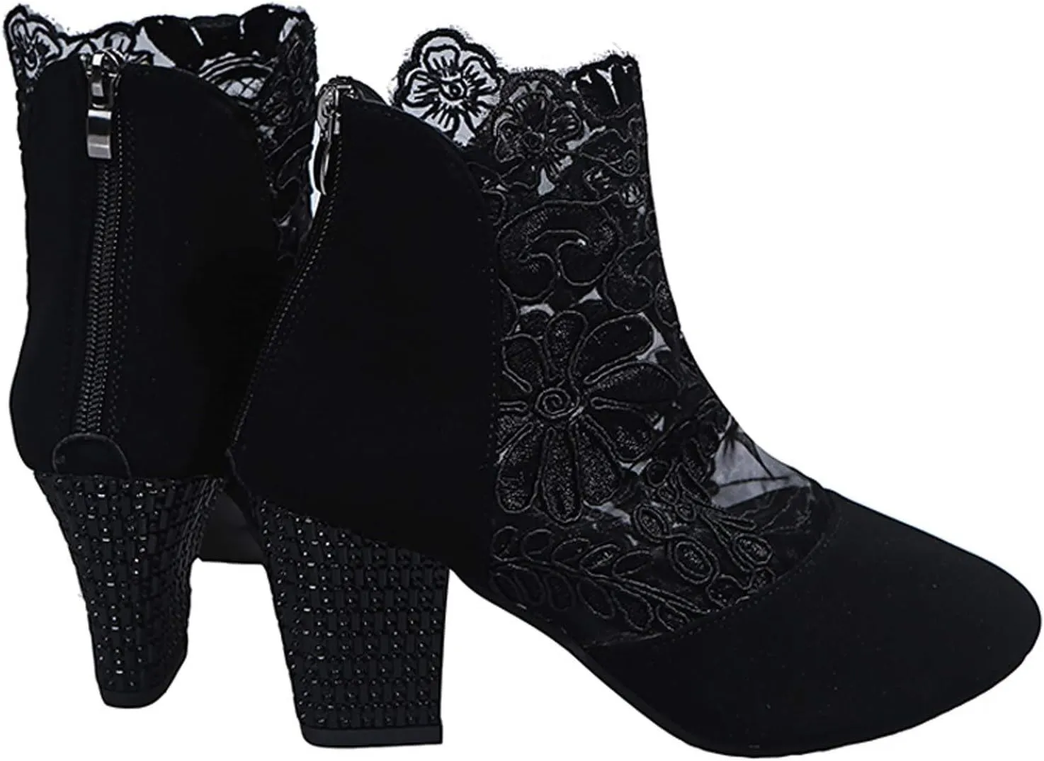 Womens Platform Close Toed Chunky Low Block Heels Sandals Mesh Sheer Ankle Bootie Back Zipper Vintage Dress Shoes