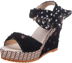Women's Platform Sandals Wedge Open Toe Ankle Strap Lace Wedding Bridesmaid Shoes Bohemia Wide Width Close Toe Dressy Summer