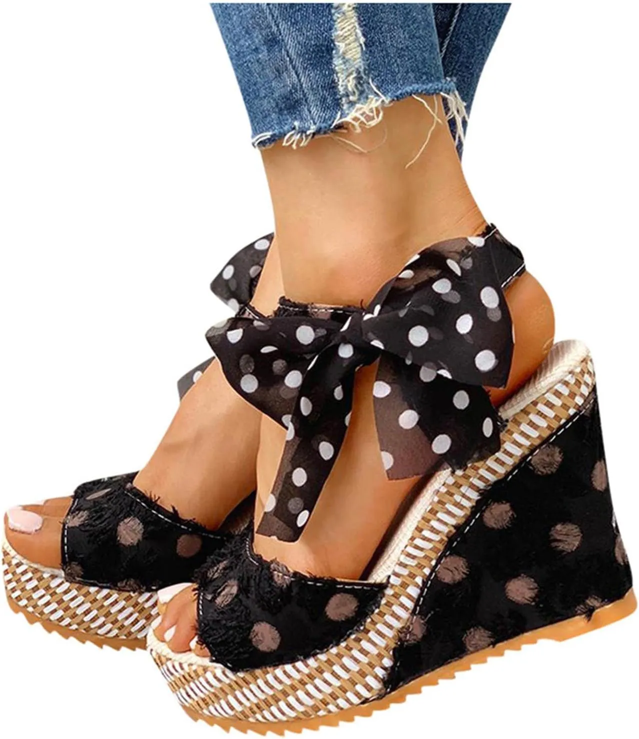 Women's Platform Sandals Wedge Open Toe Ankle Strap Lace Wedding Bridesmaid Shoes Bohemia Wide Width Close Toe Dressy Summer