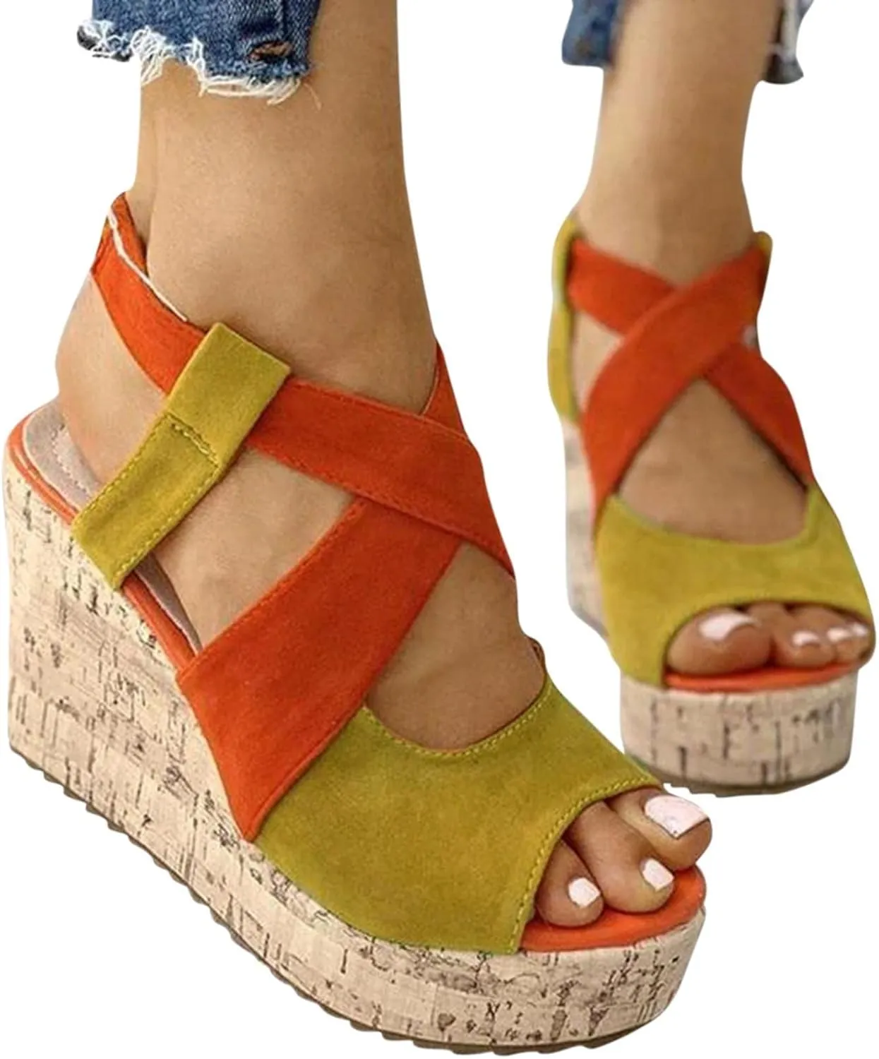 Women's Platform Sandals Wedge Open Toe Ankle Strap Lace Wedding Bridesmaid Shoes Rhinestone Comfortable Close Toe Wide Width