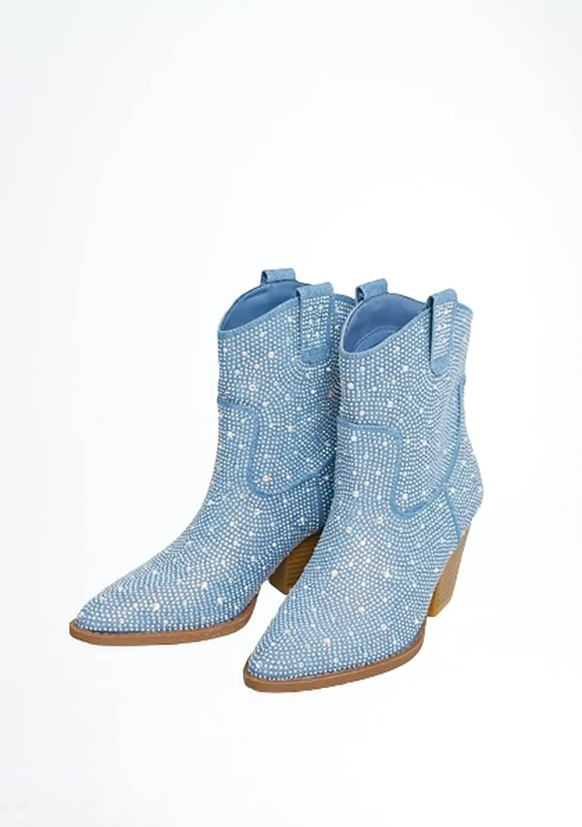 Women's Rhinestone Block Heel Mid Calf Short Ankle Booties Knee High Boots
