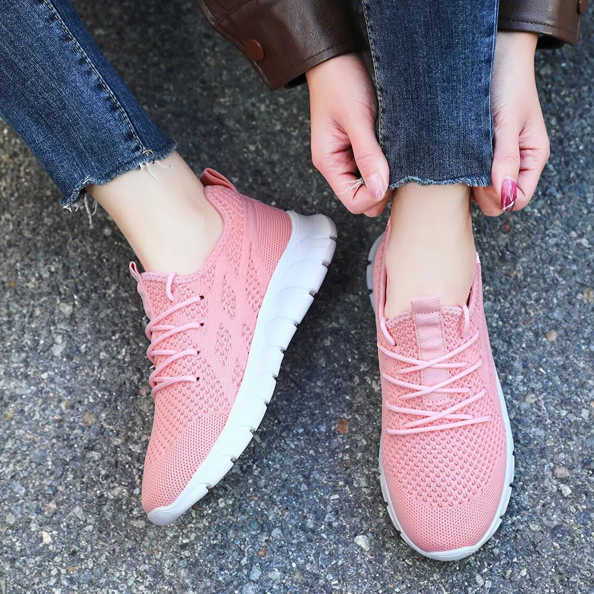 Women's Running Shoes Lightweight Walking Sneakers Tennis Athletic Lace Up Gym Casual Fashion Fitness Sports Soft Sole Mesh Workout Comfortable