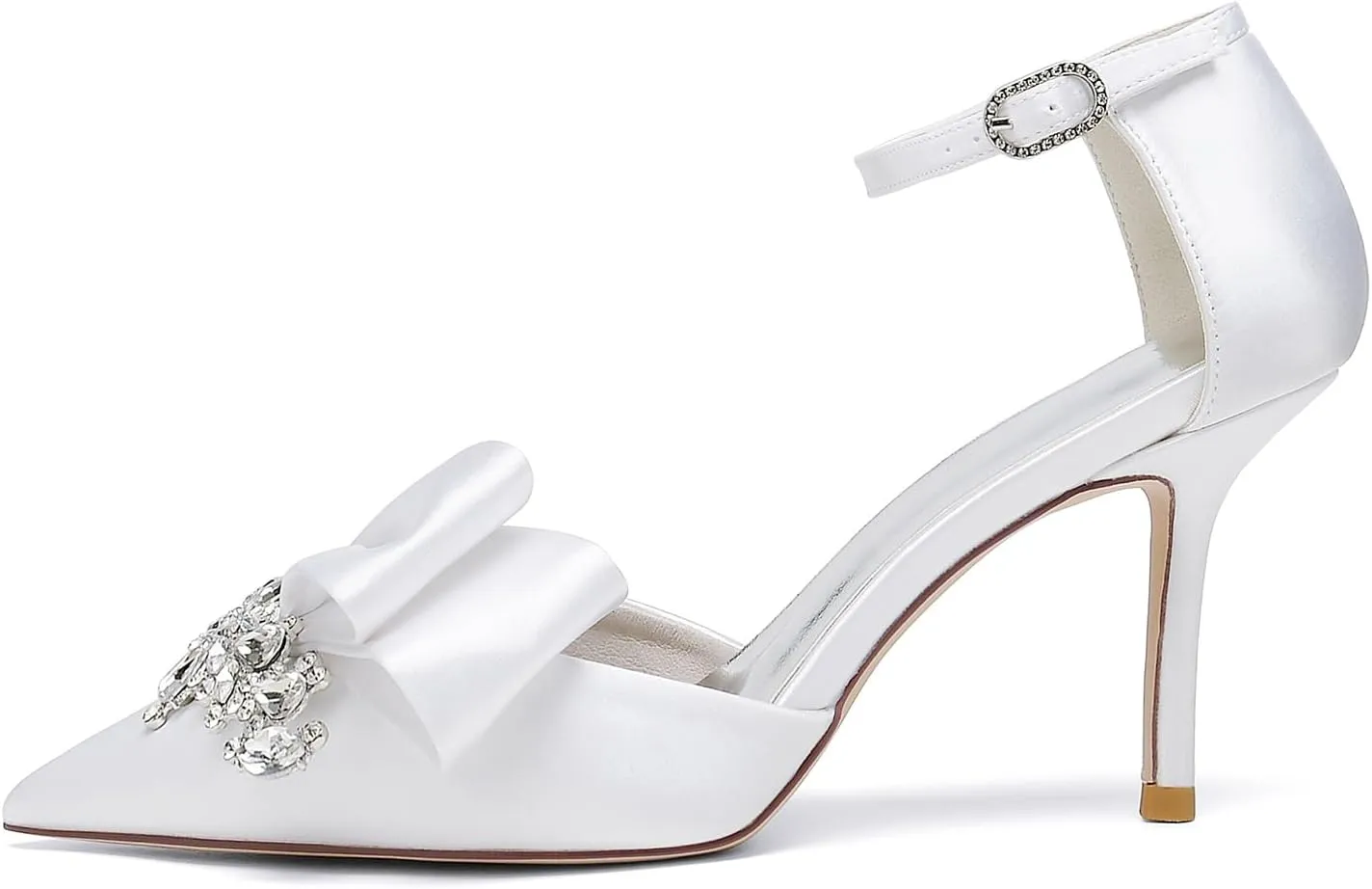 Women's Stiletto High Heel Satin Pointed Toe Bridal Wedding Evening Party Dress Pumps Shoes with Rhinestone