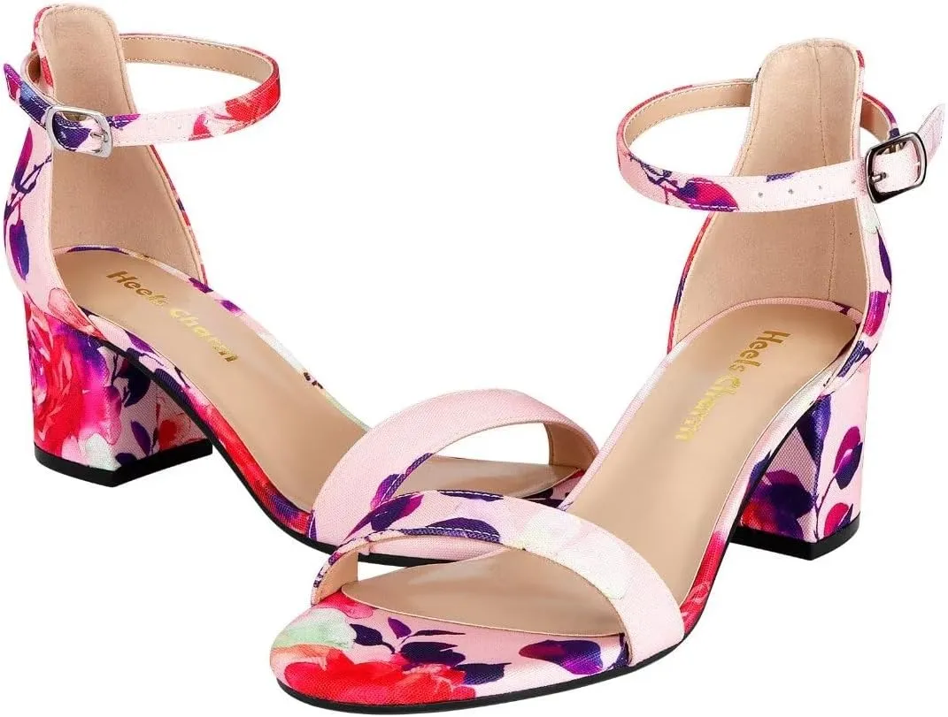 Women's Strappy Chunky Block Low Heeled Sandals 2 Inch Open Toe Ankle Strap High Heel Dress Sandals Daily Work Party Shoes