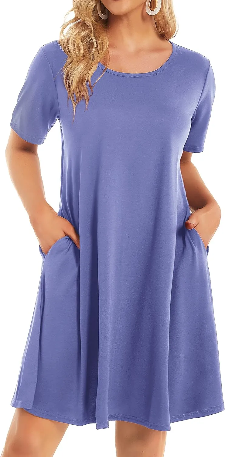 Womens Summer Dresses Beach Casual Loose Tshirt Floral Short Sleeve Flowy Pockets Sundresses