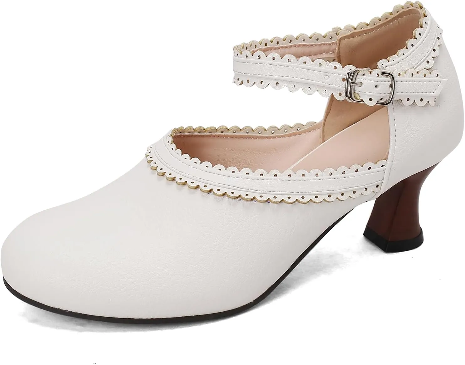 Women's Vintage Wingtip Oxfords Ankle Strap Cut Out Low Heel Brogue for Women