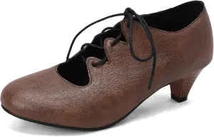 Women's Vintage Wingtip Oxfords Cross-Tied Cut Out Low Heel Brogue for Women
