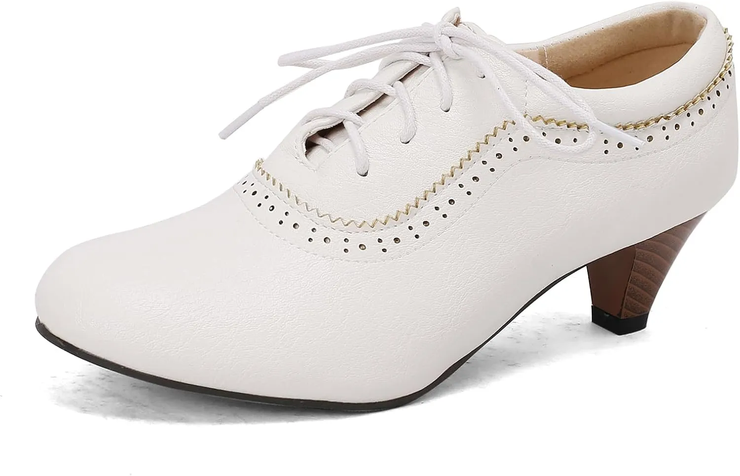 Women's Vintage Wingtip Oxfords Lace Up Low Heel Brogue for Women