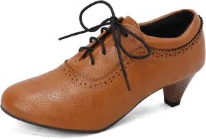 Women's Vintage Wingtip Oxfords Lace Up Low Heel Brogue for Women
