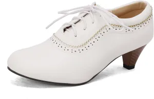 Women's Vintage Wingtip Oxfords Lace Up Low Heel Brogue for Women