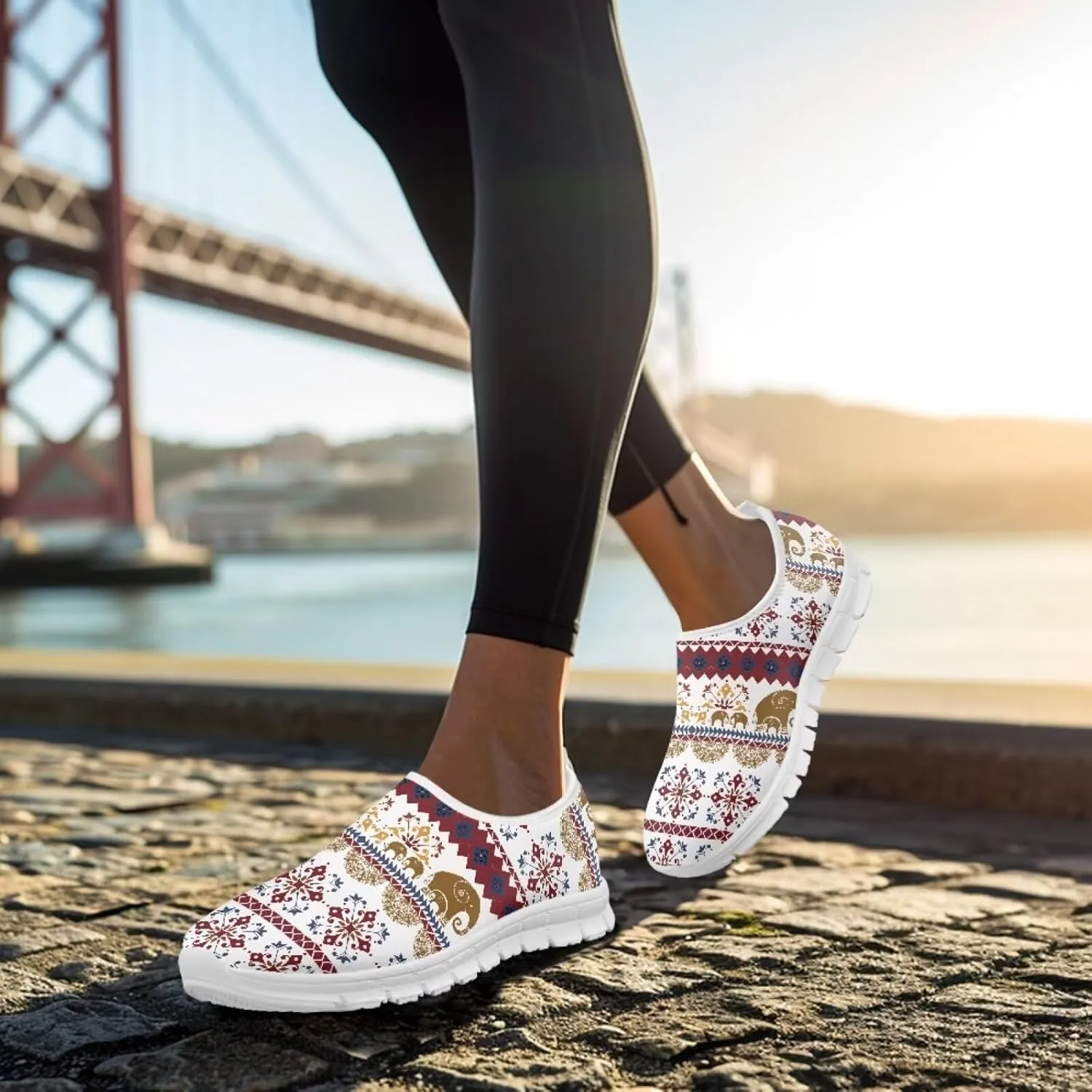 Womens Walking Shoes Tribal Animals Print Men Breathe Mesh Running Shoes Sock Sneakers Slip On Fashion Non Slip Tennis Sneakers