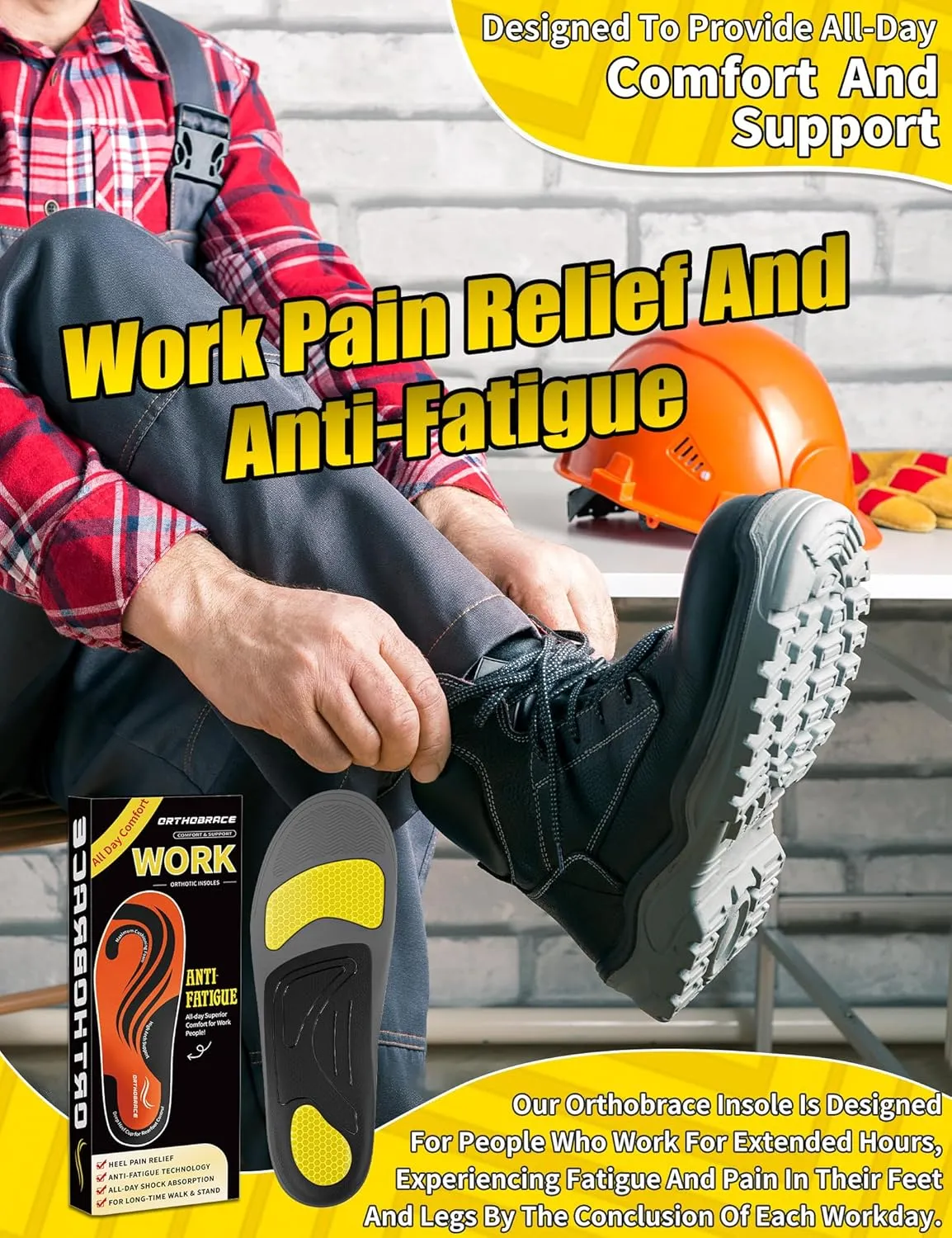 Work Orthotic Insoles for All Day Comfort, Anti Fatigue High Arch Support Shoe Inserts Men Women for Relieve Foot Pain, Plantar Fasciitis, Work Boot Insoles for Standing All Day-XL
