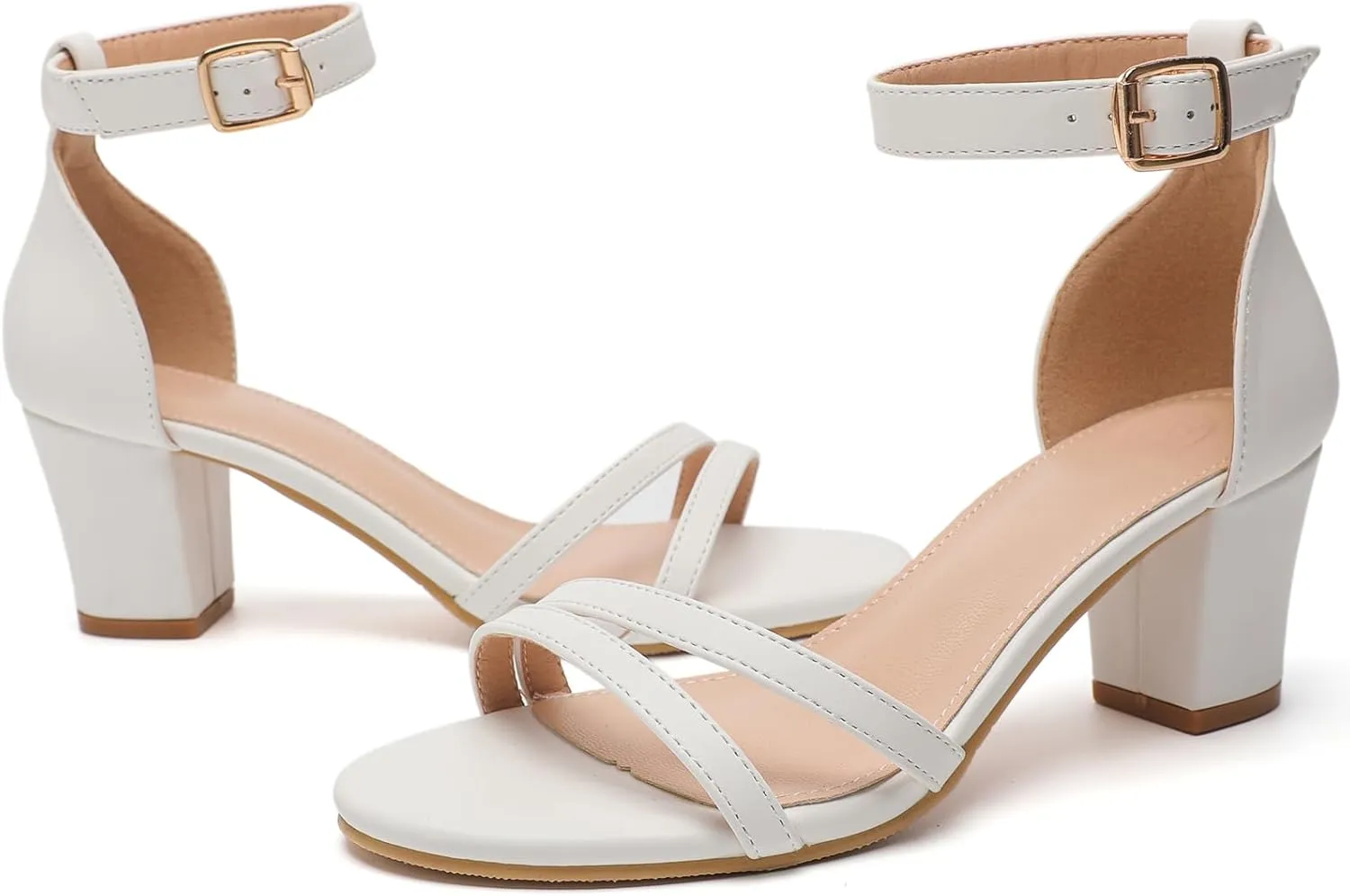 WUIWUIYU Women's Open Toe Ankle Strap Chunk Low Heel Strappy Sandals Wedding Bridal Party Evening Homecoming Prom Dress Pumps Shoes