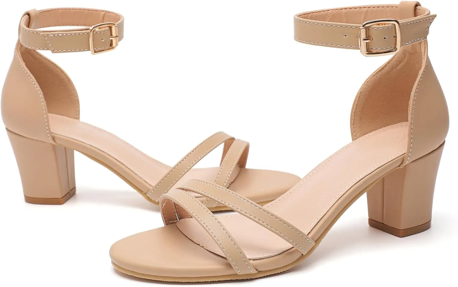 WUIWUIYU Women's Open Toe Ankle Strap Chunk Low Heel Strappy Sandals Wedding Bridal Party Evening Homecoming Prom Dress Pumps Shoes