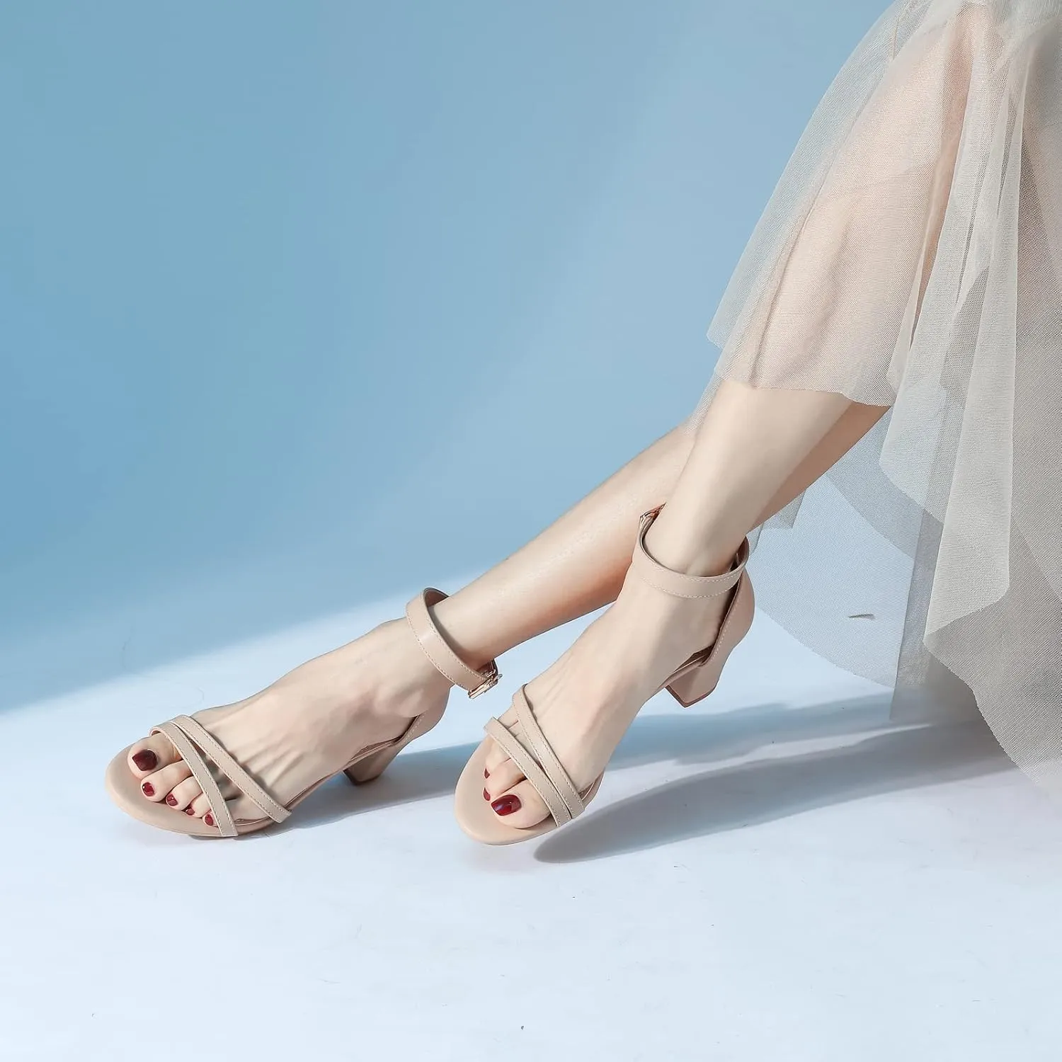 WUIWUIYU Women's Open Toe Ankle Strap Chunk Low Heel Strappy Sandals Wedding Bridal Party Evening Homecoming Prom Dress Pumps Shoes
