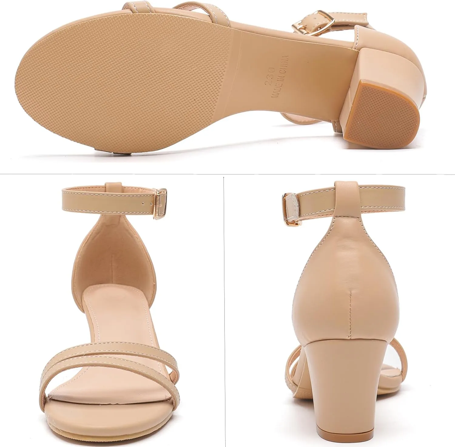 WUIWUIYU Women's Open Toe Ankle Strap Chunk Low Heel Strappy Sandals Wedding Bridal Party Evening Homecoming Prom Dress Pumps Shoes