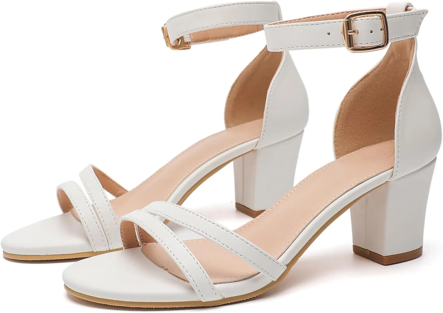 WUIWUIYU Women's Open Toe Ankle Strap Chunk Low Heel Strappy Sandals Wedding Bridal Party Evening Homecoming Prom Dress Pumps Shoes