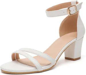 WUIWUIYU Women's Open Toe Ankle Strap Chunk Low Heel Strappy Sandals Wedding Bridal Party Evening Homecoming Prom Dress Pumps Shoes