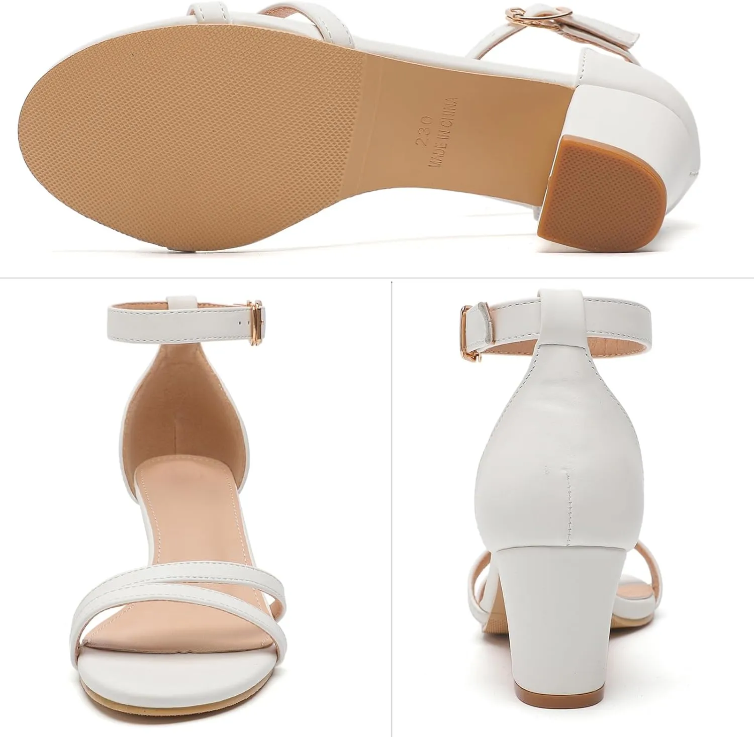 WUIWUIYU Women's Open Toe Ankle Strap Chunk Low Heel Strappy Sandals Wedding Bridal Party Evening Homecoming Prom Dress Pumps Shoes