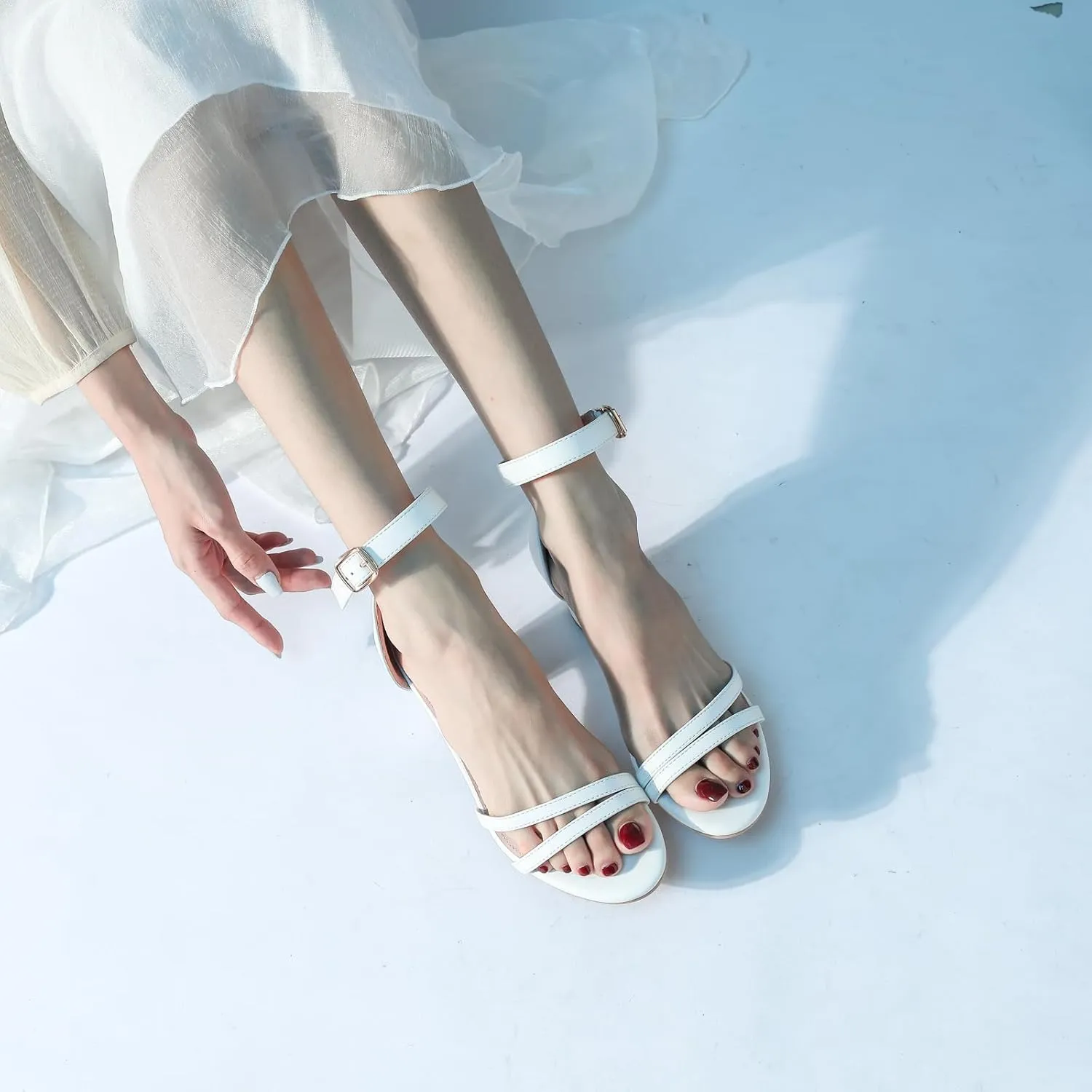 WUIWUIYU Women's Open Toe Ankle Strap Chunk Low Heel Strappy Sandals Wedding Bridal Party Evening Homecoming Prom Dress Pumps Shoes