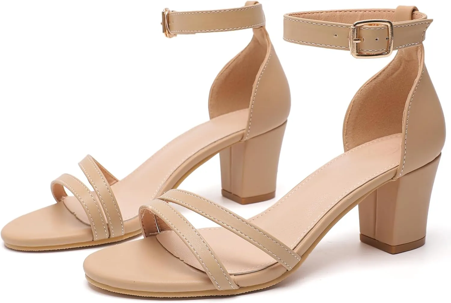 WUIWUIYU Women's Open Toe Ankle Strap Chunk Low Heel Strappy Sandals Wedding Bridal Party Evening Homecoming Prom Dress Pumps Shoes