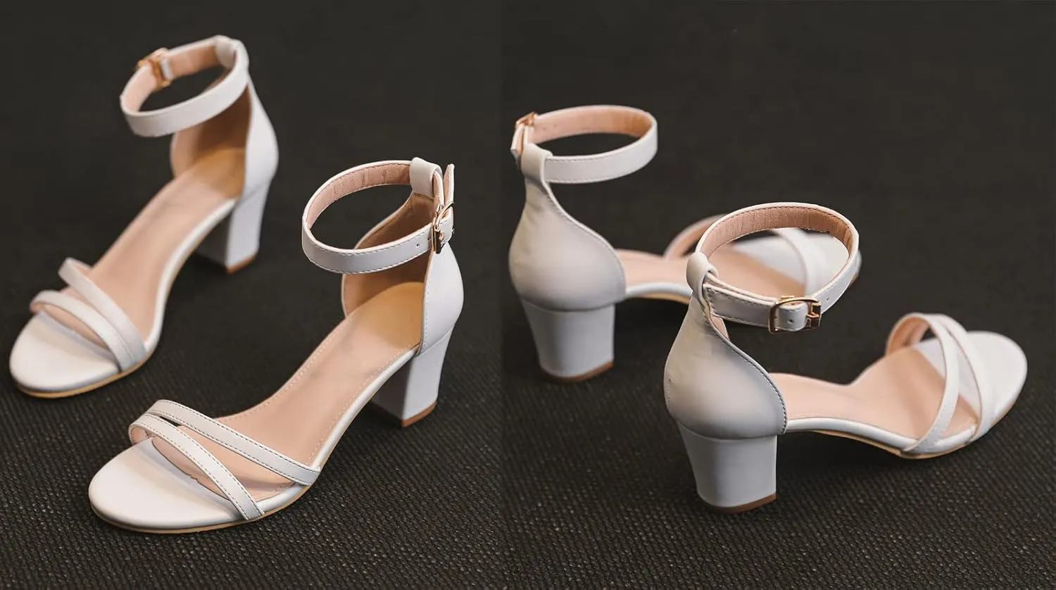 WUIWUIYU Women's Open Toe Ankle Strap Chunk Low Heel Strappy Sandals Wedding Bridal Party Evening Homecoming Prom Dress Pumps Shoes