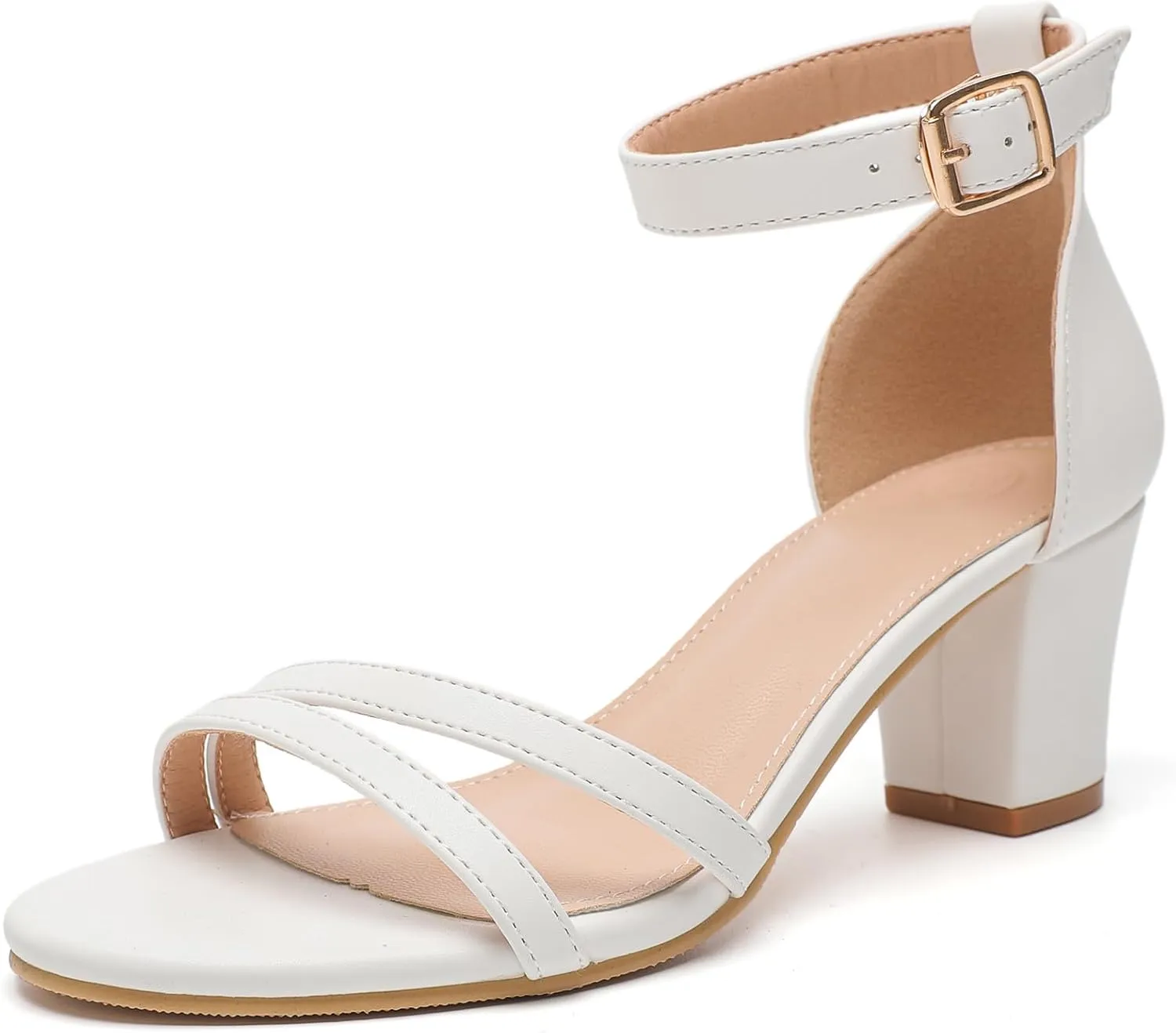 WUIWUIYU Women's Open Toe Ankle Strap Chunk Low Heel Strappy Sandals Wedding Bridal Party Evening Homecoming Prom Dress Pumps Shoes