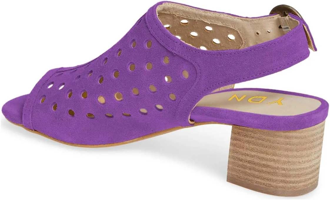 YDN Women Classic Peep Toe Stacked Low Heel Office Pumps Slip on Slingabck Sandals Shoes