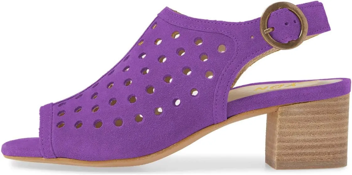 YDN Women Classic Peep Toe Stacked Low Heel Office Pumps Slip on Slingabck Sandals Shoes