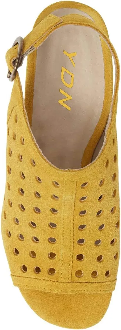 YDN Women Classic Peep Toe Stacked Low Heel Office Pumps Slip on Slingabck Sandals Shoes