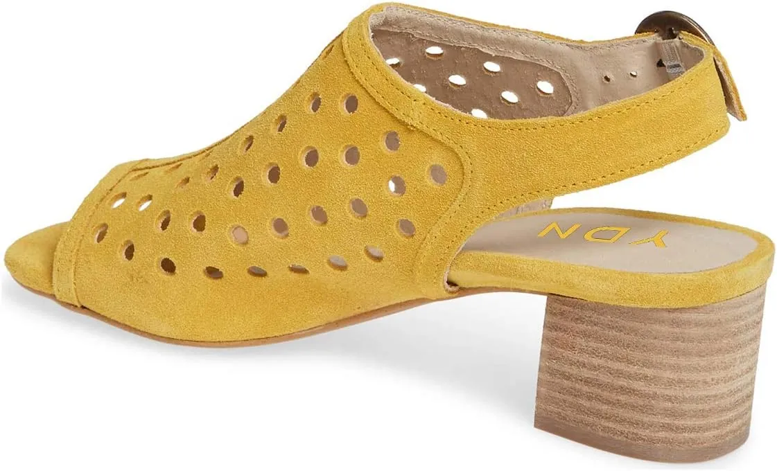 YDN Women Classic Peep Toe Stacked Low Heel Office Pumps Slip on Slingabck Sandals Shoes