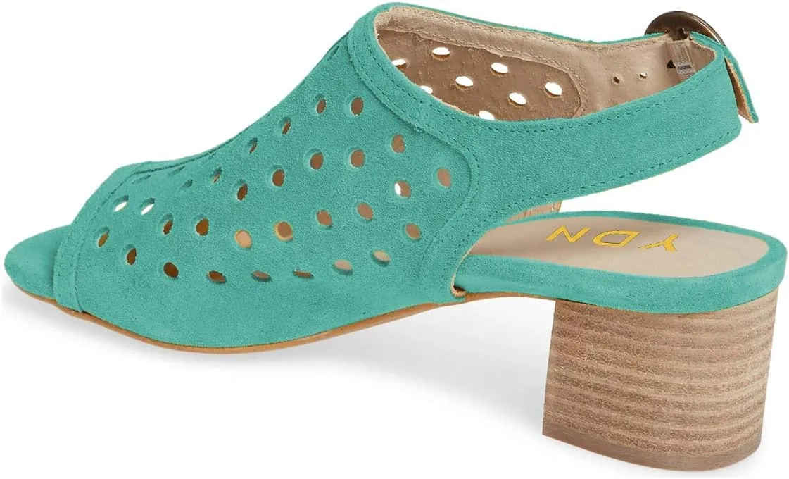 YDN Women Classic Peep Toe Stacked Low Heel Office Pumps Slip on Slingabck Sandals Shoes