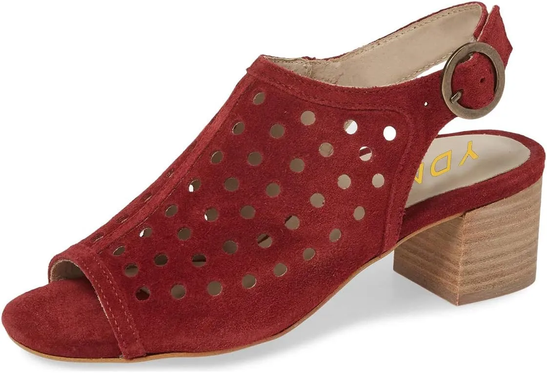 YDN Women Classic Peep Toe Stacked Low Heel Office Pumps Slip on Slingabck Sandals Shoes