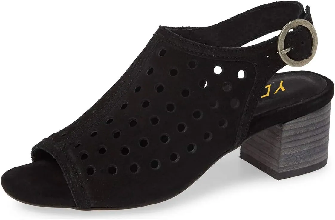 YDN Women Classic Peep Toe Stacked Low Heel Office Pumps Slip on Slingabck Sandals Shoes