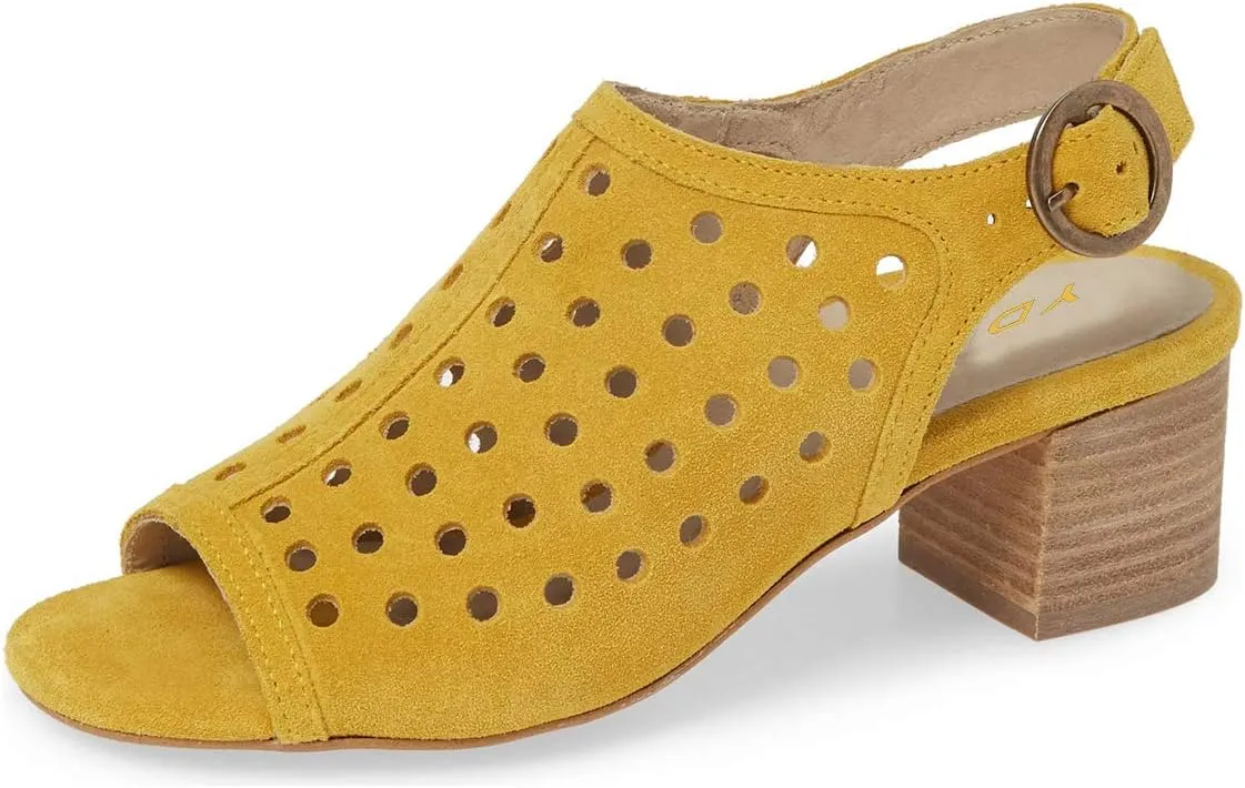 YDN Women Classic Peep Toe Stacked Low Heel Office Pumps Slip on Slingabck Sandals Shoes