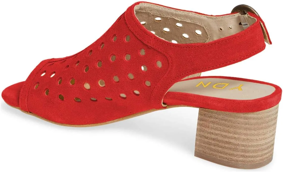 YDN Women Classic Peep Toe Stacked Low Heel Office Pumps Slip on Slingabck Sandals Shoes