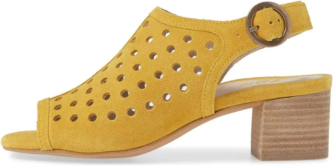 YDN Women Classic Peep Toe Stacked Low Heel Office Pumps Slip on Slingabck Sandals Shoes