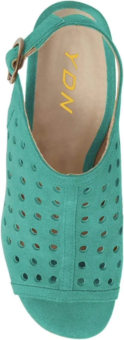 YDN Women Classic Peep Toe Stacked Low Heel Office Pumps Slip on Slingabck Sandals Shoes