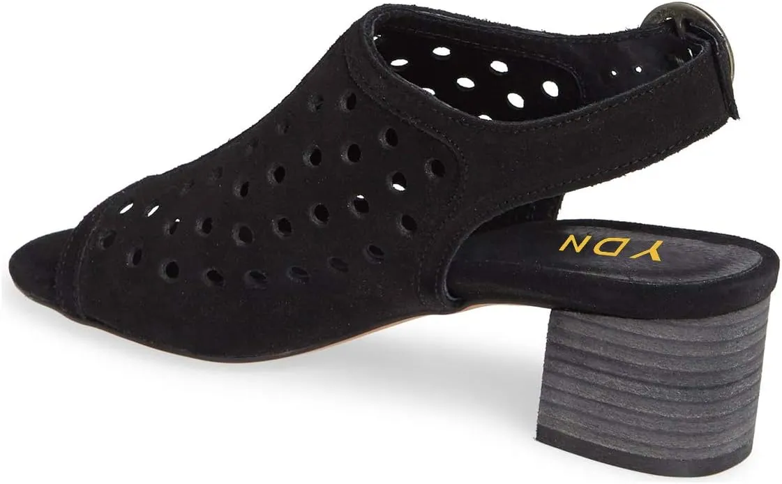 YDN Women Classic Peep Toe Stacked Low Heel Office Pumps Slip on Slingabck Sandals Shoes