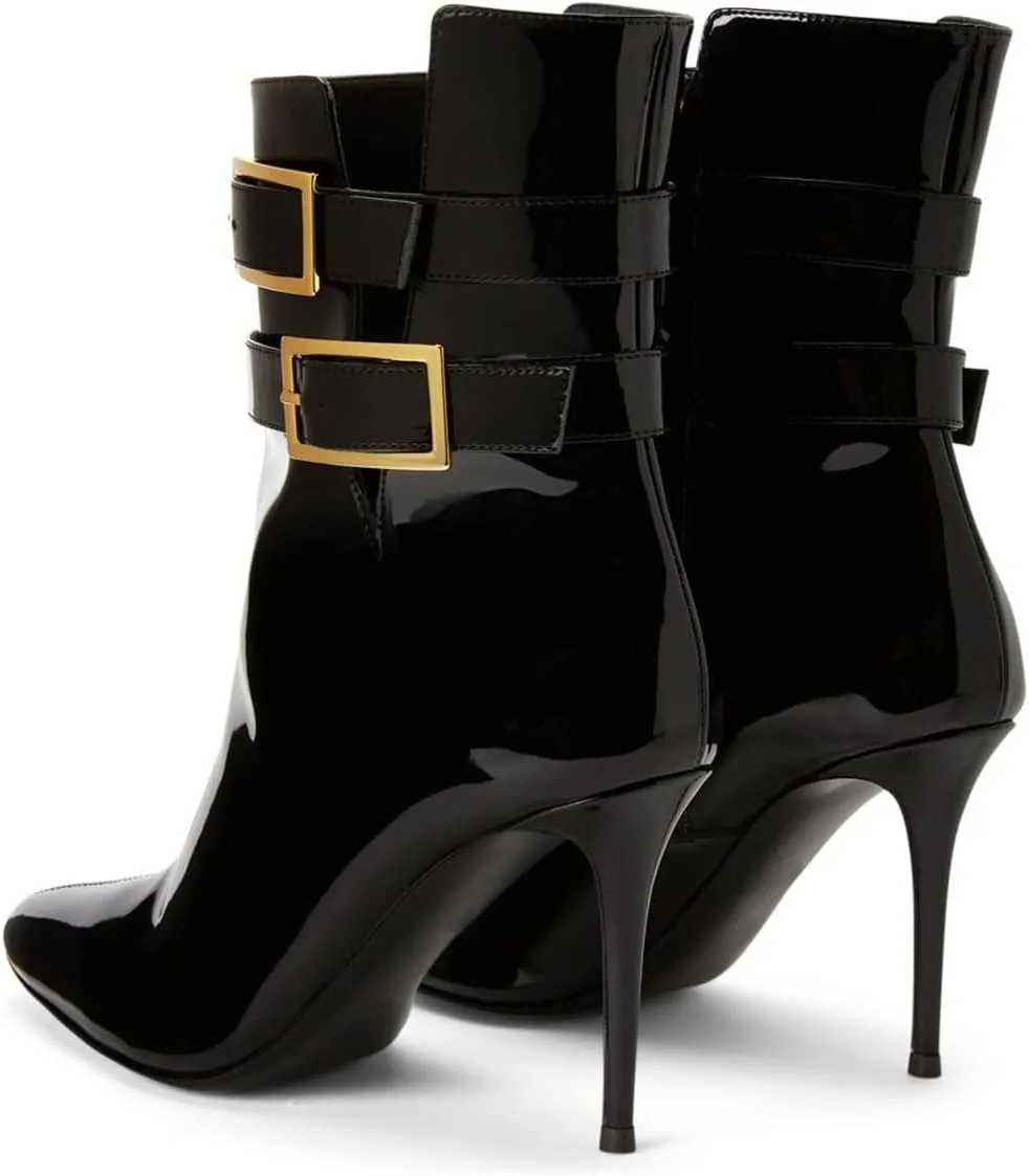 YDN Women Dressy Ankle Boots Pointed Closed Toe V Cut Booties Zippers Buckle Strap Stiletto High Heels Shoes Party Daily Size 4-15 US