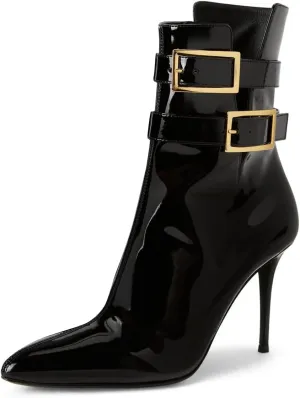 YDN Women Dressy Ankle Boots Pointed Closed Toe V Cut Booties Zippers Buckle Strap Stiletto High Heels Shoes Party Daily Size 4-15 US