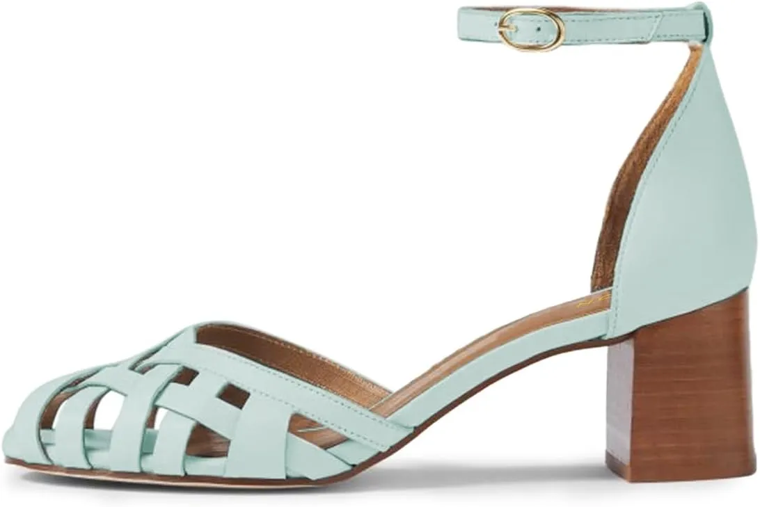 YDN Women Peep Toe Mid Block Heel Sandals Crossed Straps Buckle Stacked Pumps Party Evening Summer Shoes Size 4-16 US