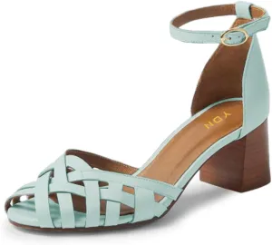 YDN Women Peep Toe Mid Block Heel Sandals Crossed Straps Buckle Stacked Pumps Party Evening Summer Shoes Size 4-16 US