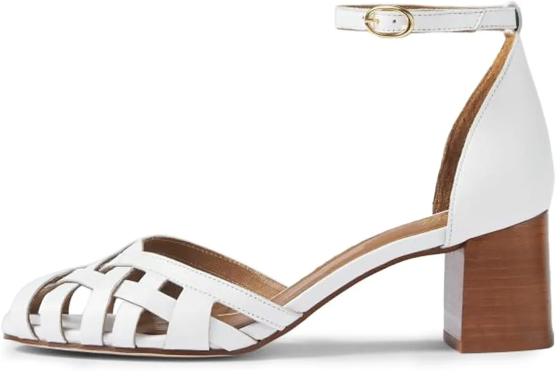 YDN Women Peep Toe Mid Block Heel Sandals Crossed Straps Buckle Stacked Pumps Party Evening Summer Shoes Size 4-16 US