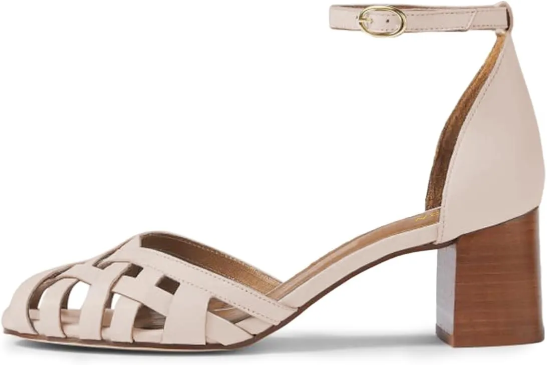 YDN Women Peep Toe Mid Block Heel Sandals Crossed Straps Buckle Stacked Pumps Party Evening Summer Shoes Size 4-16 US
