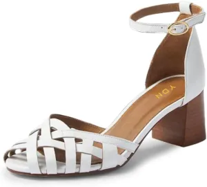 YDN Women Peep Toe Mid Block Heel Sandals Crossed Straps Buckle Stacked Pumps Party Evening Summer Shoes Size 4-16 US