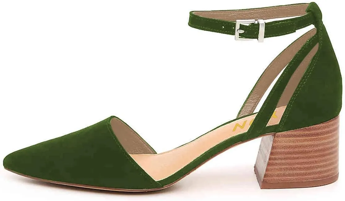 YDN Women Stacked Block Mid Heel Pumps Pointy Toe Ankle Strap Sandals Cutout Buckled Dress Party Office Shoes Size 4-15 US