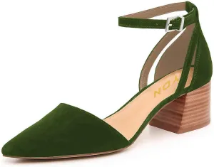 YDN Women Stacked Block Mid Heel Pumps Pointy Toe Ankle Strap Sandals Cutout Buckled Dress Party Office Shoes Size 4-15 US