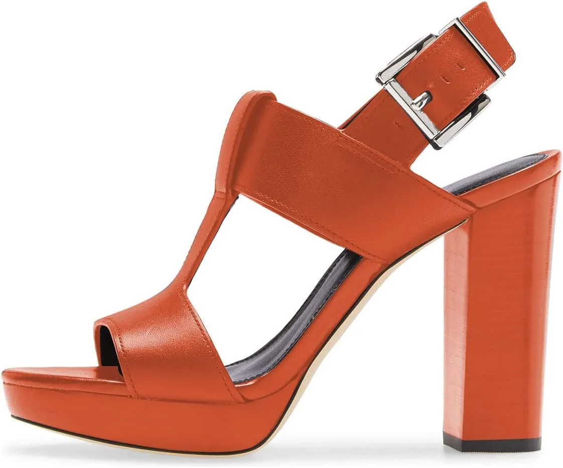 YDN Women T-Strap Stacked Chunky High Heel Ankle Strap Platform Sandals Open Toe Slingback Buckled Dress Summer Office Party Shoes